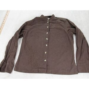 Columbia Linen Blend Shirt Womens Medium Brown Floral Studded Embroidered Henley